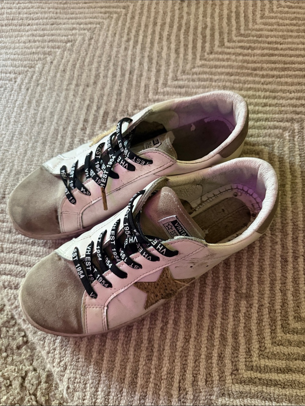 Vintage Havana White and Taupe well worn Women's Sneakers - Picture 2 of 7